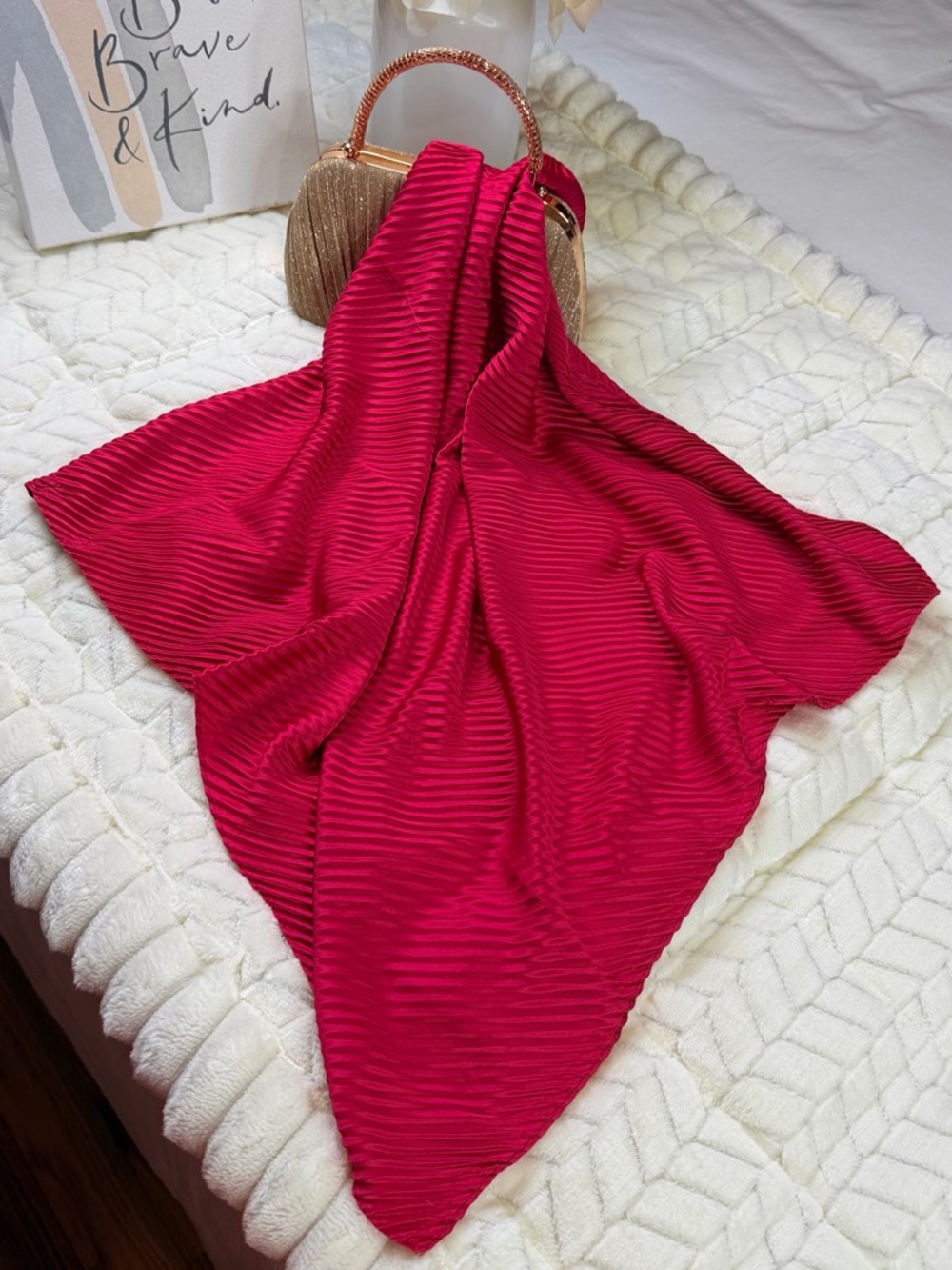 Elegant Bright Floral & Ruby Red Silk Scarves - Double Pack - Picture 4 of 14